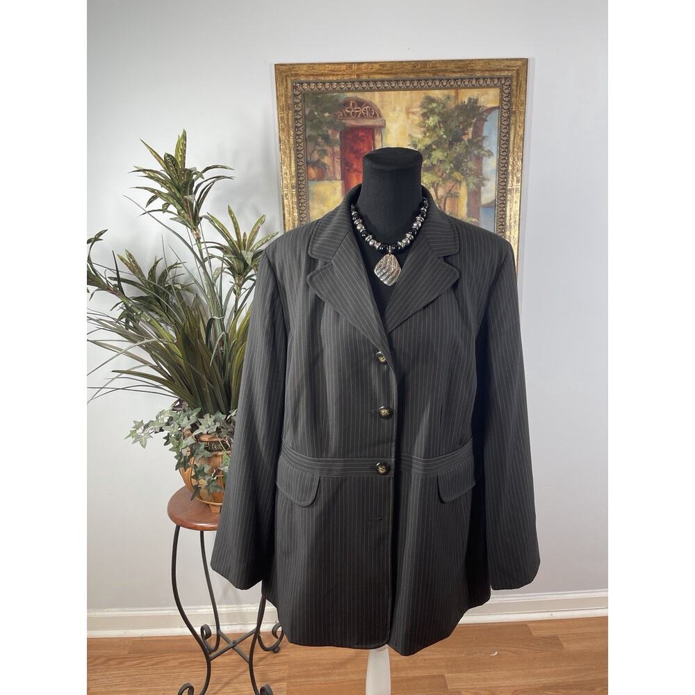 Signature Larry Levine Women Blazer 18W Gray Pinstripe Career‎ Office Jacket